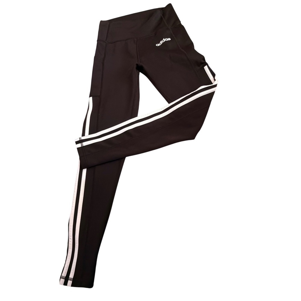 Adidas Leggings Women XS Black Good Climalite 3-Stripe Side Pocket Full‎ Length
